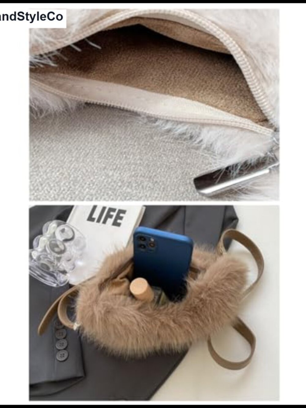 Faux Fox Fur Clutch Shoulder Crossbody Mini Evening Bag - Picture 6 of 6